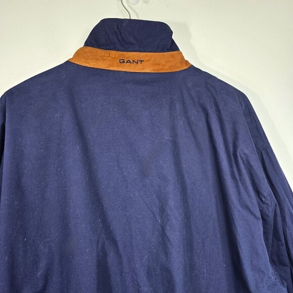 Vintage GANT NAvy Blue HArrington Leather Accent Bomber Varsity Zip Up Jacket - Picture 9 of 12